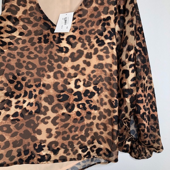 VICI FATE Leopard Print Sheer Balloon Sleeve Blouse Size Small NWT - Picture 15 of 16